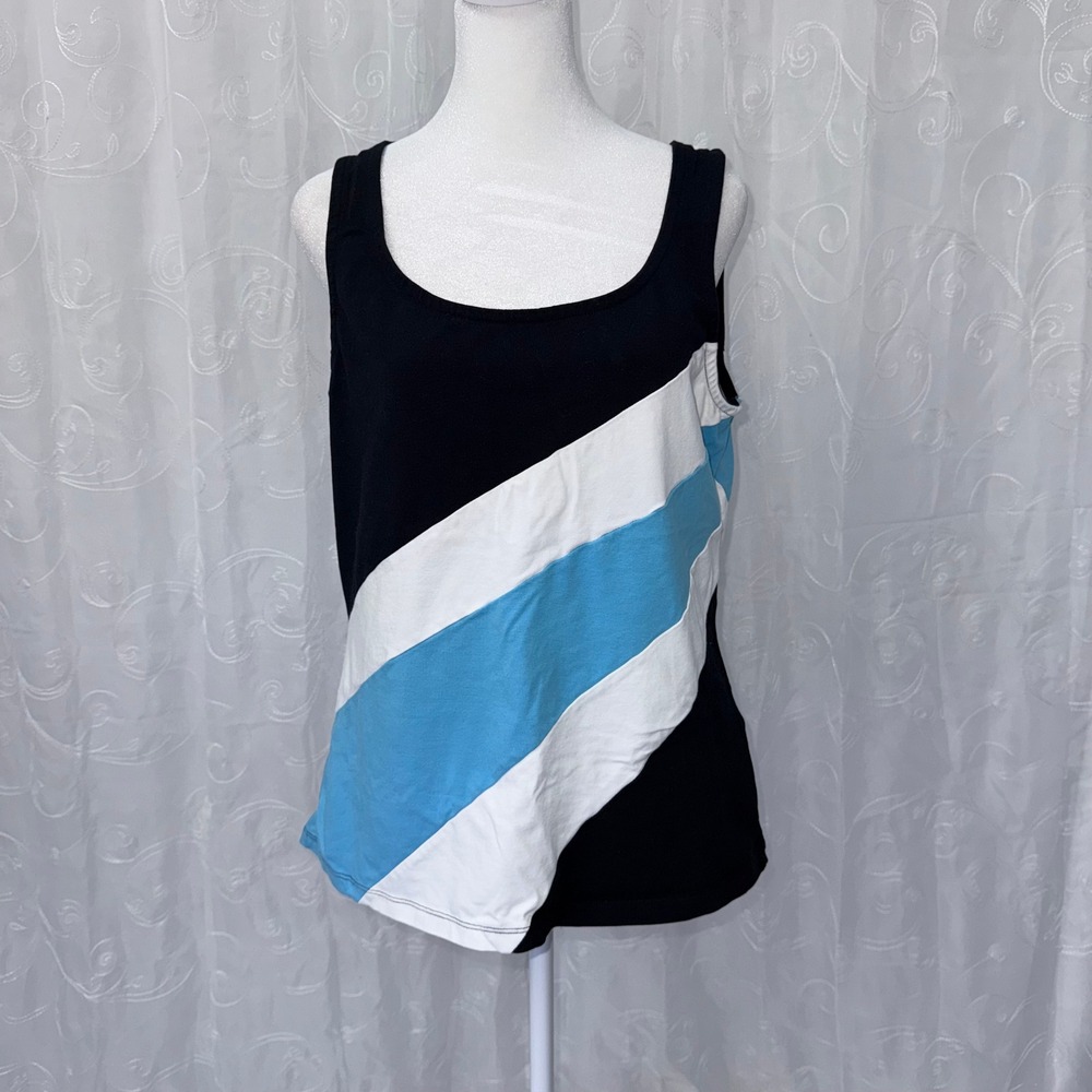 Lauren Ralph Lauren Active Tank Top XL Black White Blue Colorblock Scoop Neck
